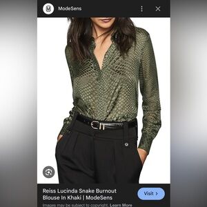 Reiss Lucinda Snake Burnout Blouse - dark green